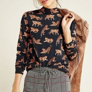 Anthropologie Tiger Print mock turtleneck